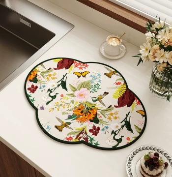 Chinese Festive Kitchen Countertop Drainage Mat Diatomaceous Earth Absorbent Pad Tableware Heat-Resistant Cup Mat Bar Counter Mat