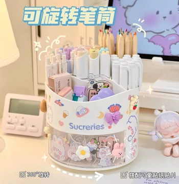 Rotating Pen Holder Large Capacity Compartmentalized Storage Box Minimalist
