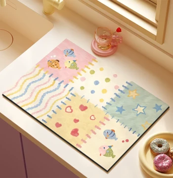 Fresh Style Kitchen Countertop Drainage Mat Diatom Mud Quick-Drying Absorbent Placemat Coffee Machine Bar Mat Desktop Protector
