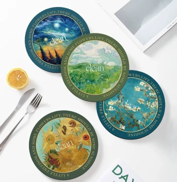 Insulated Water Cup Mat Tea Coaster Oil Painting Absorbent Quick-Drying Instagram Style Creative Office Home Kitchen Anti-Scald Placemat 2mm