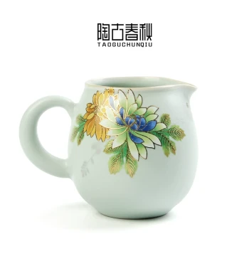 Innovative 3D Prone Flower Fairness Cup - Ru Kiln Household Kung Fu Tea Set, Ceramic Crackled Ru Porcelain Japanese Style Tea Divider