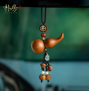 Natural Peach Wood Fu Lu Hu Car Hanging Ornament - Premium Safe Vehicle Decor Pendant for Men (New Style)