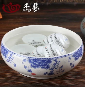 Large Blue and White Tea Washer Tea Pitcher Tea Bowl Blue and White Porcelain Cup Washing Brush Washing Ceramic Large Capacity Tea Bowl Tea Cup Washing Bowl Tea Basin