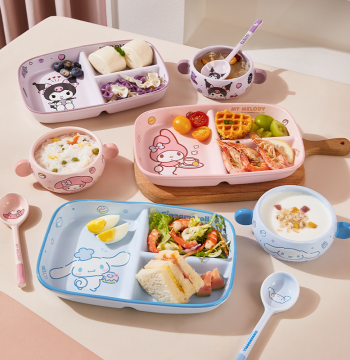 Sanrio Breakfast Compartment Plate Set for One, High-Aesthetic Ceramic Children's Dining Set with Bowl for Home Use