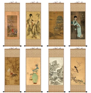 Magu Offering Longevity Line Drawing - New Qing Dynasty Style 'Spring Mountain Horse Riding' Antique Master Figure Painting on Silk Scroll