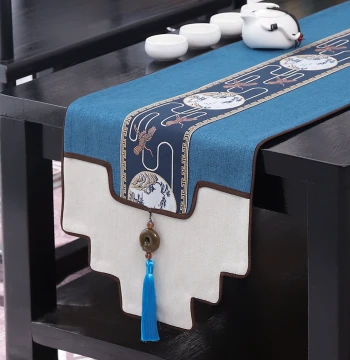 New Chinese Style Table Runner: Zen Tea Mat with Chinese Flair. Waterproof Non-Slip Long Cover Cloth for Tea Tables, Dining Tables, and TV Cabinets. Custom Available.