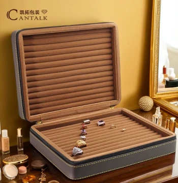 CanTalk Zippered Leather Jewelry Box - High-Capacity Storage for Rings, Necklaces, Dzi Beads, and Collectibles