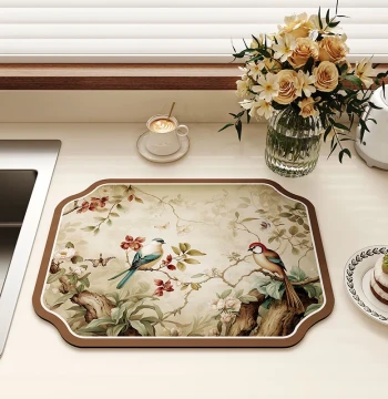 Chinese Style Magpie Kitchen Countertop Drainage Mat Diatom Mud Absorbent Pad Tableware Drying Mat Coaster Tea Table Mat