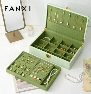 Fanxi High-End Jewelry Storage Box PU Leather Jewelry Case Ring Earring Necklace Organizer Multi-Function Jewelry Box