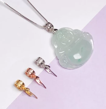 S925 Sterling Silver Necklace Clasp, Unisex Connector for Jade Pendants, Small Gold-Plated Buddha Buckle