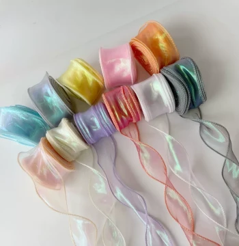4cm Iridescent Fish Tail Gauze Ribbon for Fresh Flower Packaging - Jellyfish Light DIY Craft Materials, Cake Decoration, Bow Ribbons