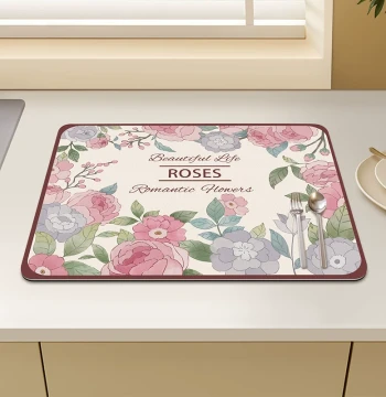 Diatomaceous Earth Non-Slip Water-Absorbing Countertop Drain Mat, Retro Luxury Kitchen Sink Desktop Stain-Resistant Bowl and Basin Pad