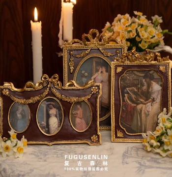 Vintage European Palace Style Gold Embossed Resin Wine-Red Picture Frame: Light Luxury Wall Decor for Home and Homestay