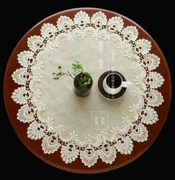 Weimi 9957 Simple Lace Edge Placemat, Round Table Decoration Dust-Proof Mat, Versatile Home Hollow Round Table Mat