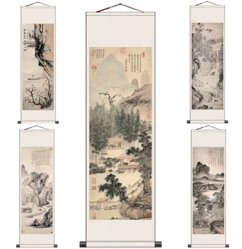 Wen Zhengming's Tea Tasting Painting, Landscape Ink Wash Art, Famous Artist Replica Decorative Art, Chinese Painting, Qiu Ying's Peach Blossom Spring Paradise Boating Scene