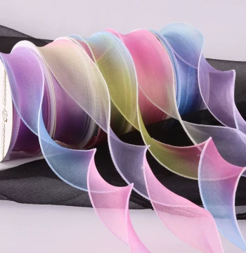 Colorful Fish Tail Yarn Gradient Bow Decoration Ribbon Fresh Flower Cake Packaging Wavy Gauze Tape Handmade DIY Materials