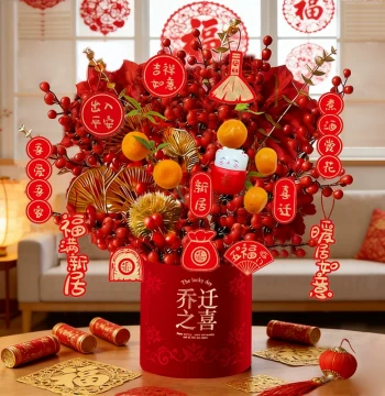 Housewarming Bouquet New Home Fortune Fruit Spring Festival Lucky Bucket Wedding Living Room Decor Artificial Flower Arrangement Newlywed Gift