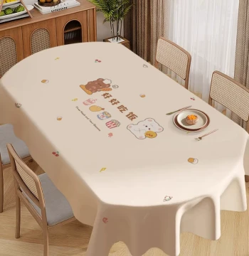 Lambskin Cartoon Tablecloth, Instagram-Style Coffee Table Cover, Heat-Resistant Oval Waterproof and Oil-Proof Wipe-Clean Dining Table Cloth