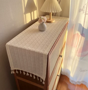 French Vintage Cream Style Table Runner: Waffle Weave Cotton-Linen Dining Table, Coffee Table, Sideboard, Lace Tablecloth, TV Cabinet, Shoe Cabinet