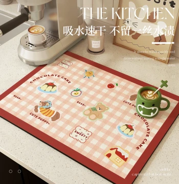 Cream Style Kitchen Countertop Mat Diatom Mud Water-Absorbent Pad Waterproof Oil-Proof Placemat Non-Slip Mat Coffee Machine Drainage Mat