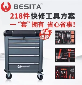 Bestai 218-Piece Tool Set with Five Drawers and Five Trays, Quick Repair Solution Tool Cart