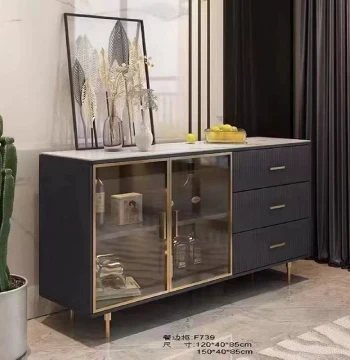 Light Luxury Titanium Gold Four-Legged Sintered Stone Coffee Table with TV Cabinet, Glass Doors, Multi-Drawer Media Console, Wine Cabinet, and Sideboard Combo
