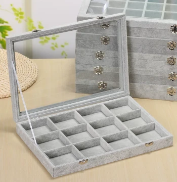 Ice Flower Velvet Jewelry Box with Lid for Rings, Pendants, Necklaces, Bracelets, and Earrings - Display Tray and Storage Case