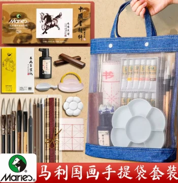 Marie's Chinese Painting Paint Starter Set 12 Colors 24 Colors Ink Wash Painting Gongbi Painting Brush Supplies Complete Portable Basic Dedicated Marie's Advanced Materials Marie's Elementary Student Introductory Kit