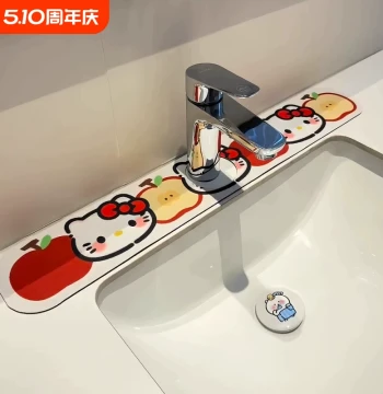 Cartoon Diatomaceous Earth Bathroom Faucet Drainage Mat, Water-Absorbing Splash-Proof Pad for Handwashing Sinks and Kitchen Sinks