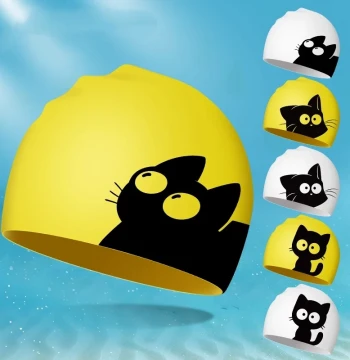 Children's Swim Cap: Cute Cartoon Design for Boys and Girls, Non-Tight, Waterproof, Ear-Protecting Cat Silicone Swimming Hat for Summer