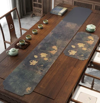 Chinese Leather Tea Mat Table Runner Tea Station Fabric Long Strip Tea Flag TV Cabinet Waterproof Oil-Proof No-Wash Tablecloth Cover Cloth