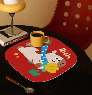Lilipig Red Horse Year Festive Heat-Resistant Coaster Set, Anti-Scald Table Mat with Cartoon Drainage Design, 4-Piece Set