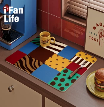 Zebra Pattern American Retro Kitchen Countertop Drain Mat, Water Control Pad for Coffee Machines, Heat-Insulating Absorbent Soft Mat