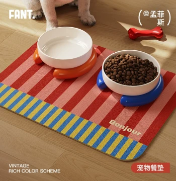 Memphis Pet Feeding Mat – Non-Slip, Stain-Resistant, Waterproof, and Urine-Proof Leather Floor Mat for Cat and Dog Bowls