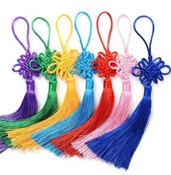 Traditional Chinese Knot New Year Ornament: Gold-Edged Thread Festival Craft Gift with Tassels, Chinese Style Hanging Decor