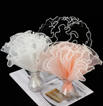 Korean Style Wavy Tulle Bouquet Wrapping for Fresh Flowers, Rose Gift Floral Packaging, Pleated Flower Wrapping Material, Florist Decorative Mesh