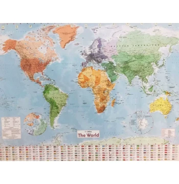 English World Map - Coated Paper with Double-Sided Lamination, Waterproof Paper Map