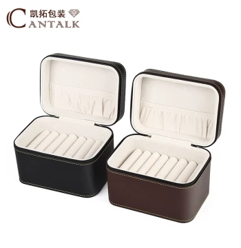 Free Shipping Portable Bracelet Box with 7 Slots, Jade Bangle Zipper Lock Coffee Color, Multi-Functional Ring and Earring Jewelry Storage