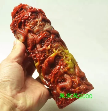 Imitation Shoushan Stone Dragon Pillar Seal, Living Room Feng Shui Ornament, Study Desk Decoration, Huanglong Jade Nine-Dragon Pillar Display