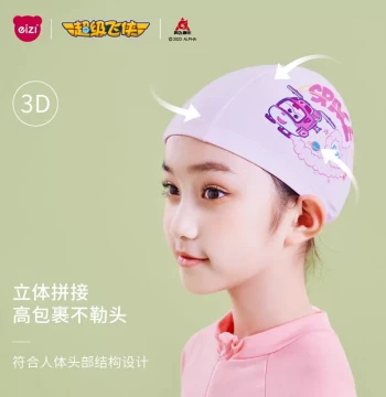 Super Wings Children's Swim Cap for Boys and Girls Summer Fabric Swimming Hat Waterproof Sun Protection High Elasticity Comfortable Non-constricting for Long Hair