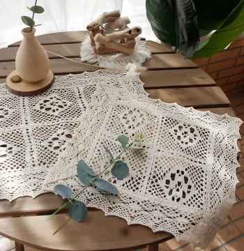 American Style Cotton Linen Small Tablecloth Placemats, Crochet Lace Hollow Rural Solid Color Cover Cloths, Tablecloths, Photography Background Cloth Props