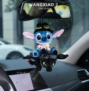 WANGXIAO 2 Authentic Stitch Car Pendant - Toothless Plush Doll Rearview Mirror Hanging Ornament