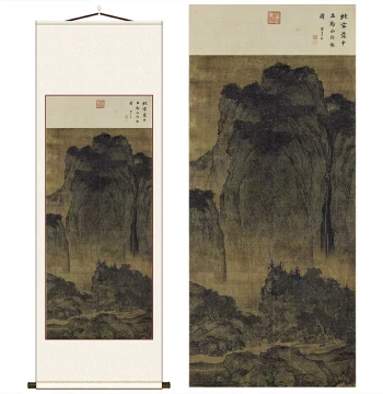 Fan Kuan Travelers Among Mountains and Streams Original Size Authentic Trace High-Definition Micro-Jet Reproduction Famous Landscape Vertical Scroll Hanging Painting Copy Decoration