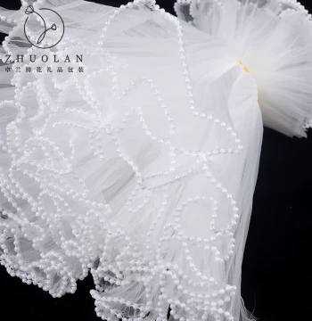 Lace Pearl Wave Tulle for Fresh Flower and Cake Baking Decoration - White and Black Floral Mesh for Flower Shops