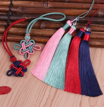 Auspicious Knot Handle Rope Two-Tone Tassel Fringe Chinese Knot Hanging Tassel Car Pendant Ancient Style Handmade Jewelry Accessories