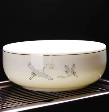 Tea Wash Water Pot Basin Home Use Large Set Big Bowl Water Rinse Cup Teaware White Ceramic Mutton Jade Brush Wash High-End