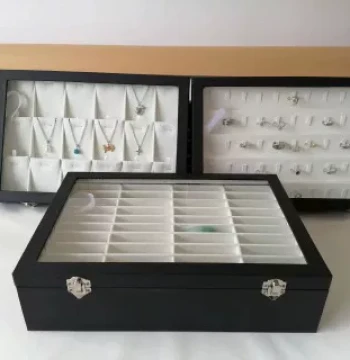 Large Jewelry Box with Lid Black Leather White Brushed Leather Jewelry Case Accessory Storage Bracelet Necklace Ring Earring Display Stand