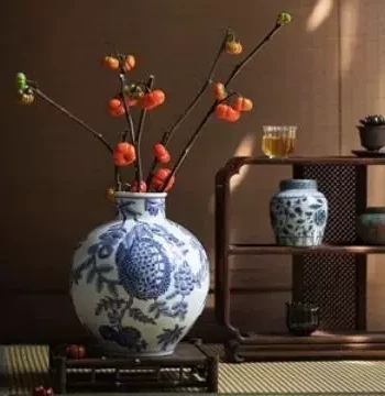 Blue and White Porcelain Vase Durian Good Luck Jingdezhen Ceramic Vase Homestay Hotel Home Entryway Desktop Ornament