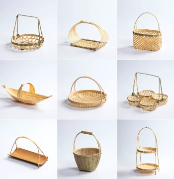 Bamboo Woven Small Basket with Round Handle for Tea Snacks and Fruits, Creative Pastry Tray, Multi-Layer Bamboo Basket