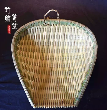 Bamboo Woven Sieve Winnowing Basket Bamboo Basket Bamboo Sifter Farmhouse Handmade Green Skin Bamboo Frame Kitchen Vegetable Washing Draining Drying Decoration Home Use